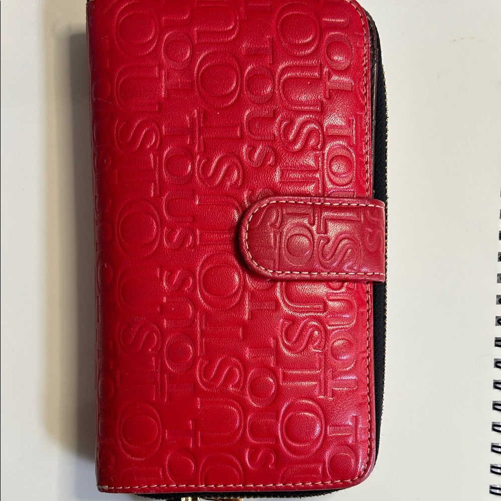 Tous Red Zip-Around Phone Wallet Case with Snap Tab